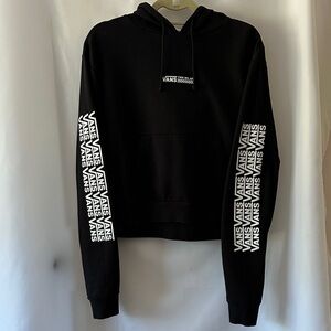 Vans Women's Black Hoodie with White Sleeve Logo